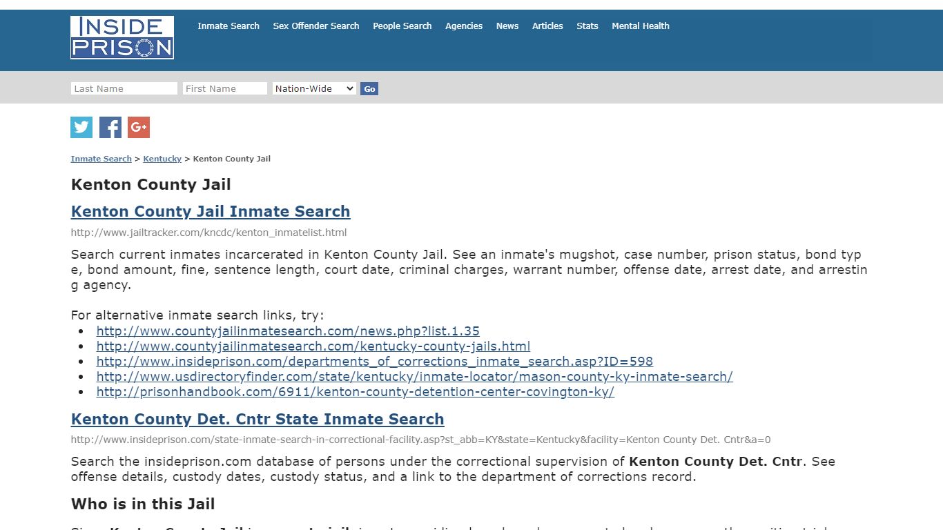 Kenton County Jail - Kentucky - Inmate Search